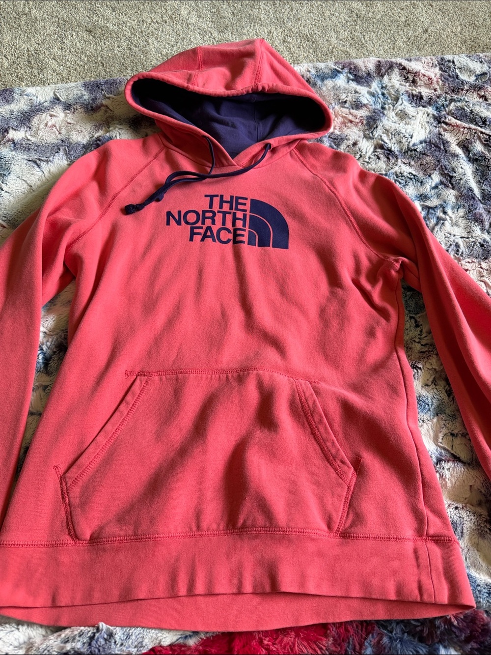 The North Face Coral Pink Hoodie with Navy Logo